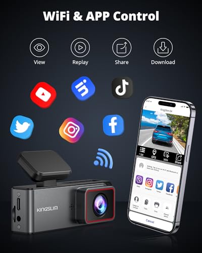Kingslim Cámara de tablero E4 4K delantera y trasera, WiFi f