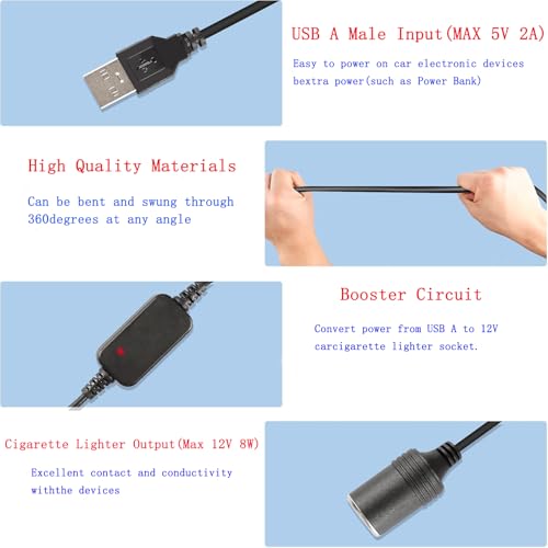 USB A macho a 12 V encendedor de cigarrillos de coche hembra