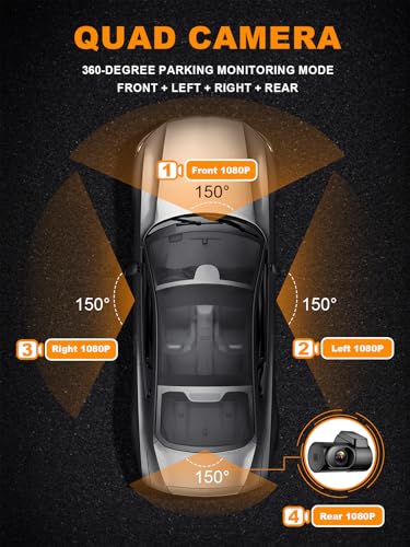 PRUVEEO Cámara de tablero de 360 grados de 4 canales frontal