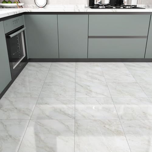 Wallercity Azulejos de suelo de mármol gris brillante/blanco