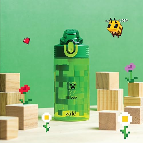 Zak Designs Botella de agua con diseño de Minecraft, de plás