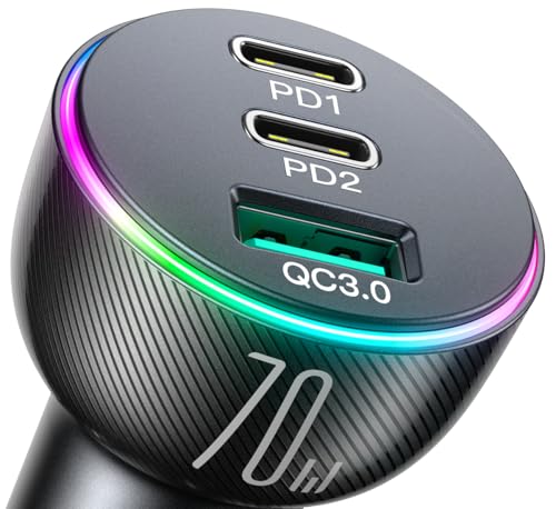 JOYROOM Cargador de coche USB C de 70 W, doble PD35W y QC3.0