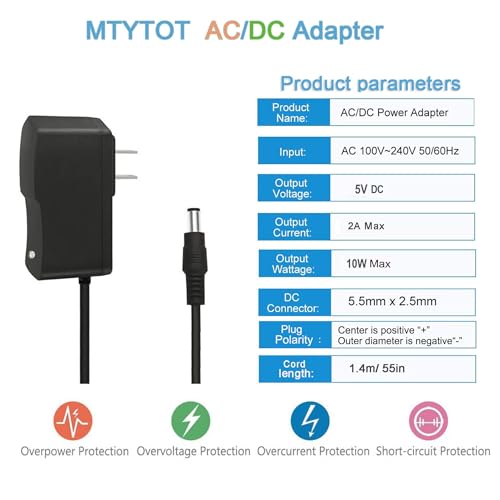 2 adaptadores de fuente de alimentación de 5 voltios 2A CC 4