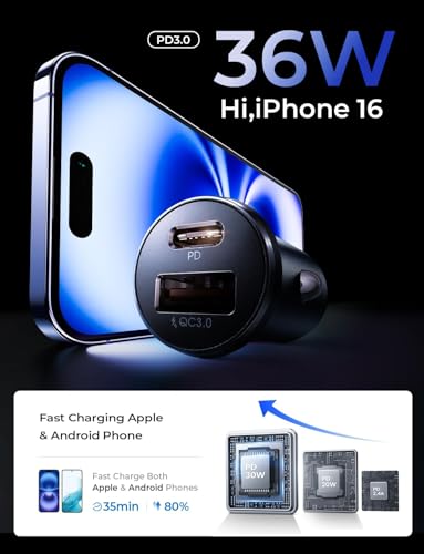 LISEN Cargador de teléfono de coche de 54 W USB C, adaptador