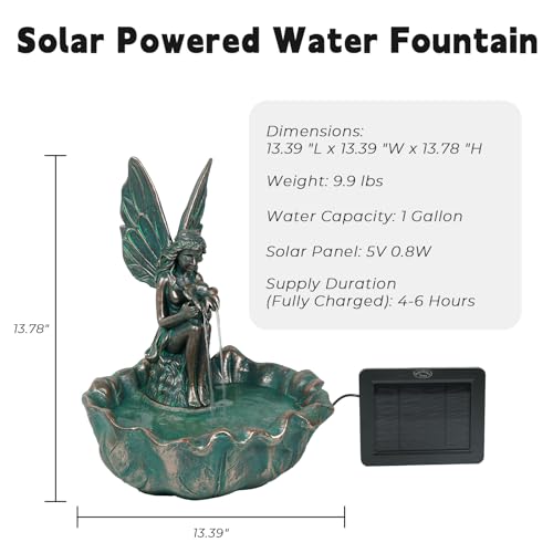 ZMG Angel Fairy - Fuente de agua solar de 14 pulgadas para e