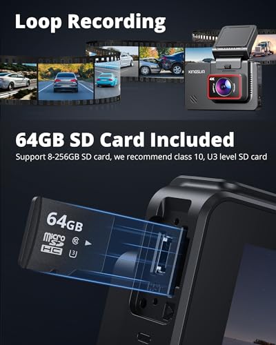 Kingslim Cámara de tablero frontal y trasera 4K, cámara de t