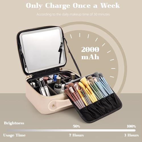 Bolsa de maquillaje con espejo LED, bolsa de maquillaje port