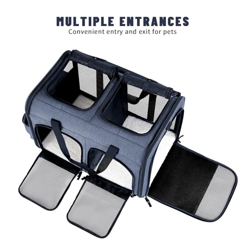 Transportador de gatos para 2 gatos, plegable doble para gat