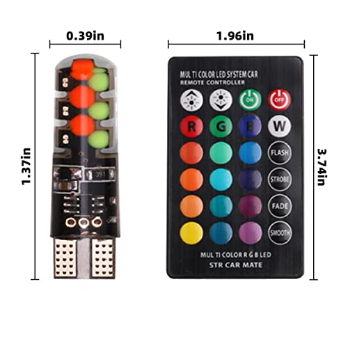 Bombilla LED T10 RGB con control remoto, 2 piezas de luz est