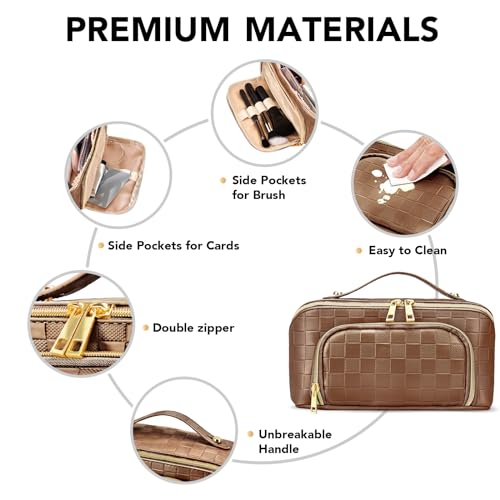 stona Bolsa de maquillaje de viaje para mujer, de piel sinté