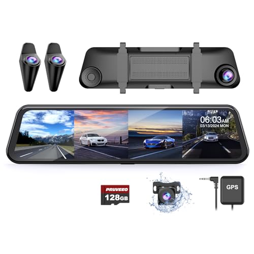 PRUVEEO Cámara de espejo retrovisor de 12 pulgadas, visión 3