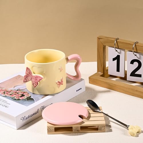 Yoiemivy Taza de café de cerámica con tapa y cuchara, taza d
