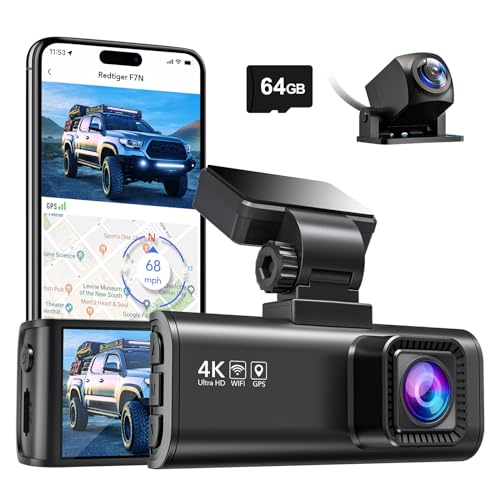 REDTIGER F7N 4K Dual Dash Cam con tarjeta de 64 GB, WiFi GPS