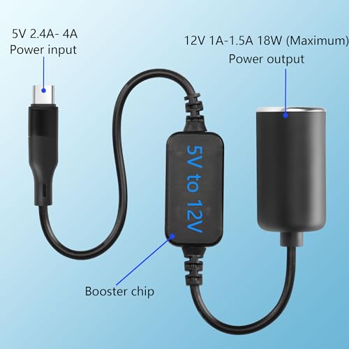 CERRXIAN 1ft USB C Male to 12V 18W Cigarette Lighter Socket
