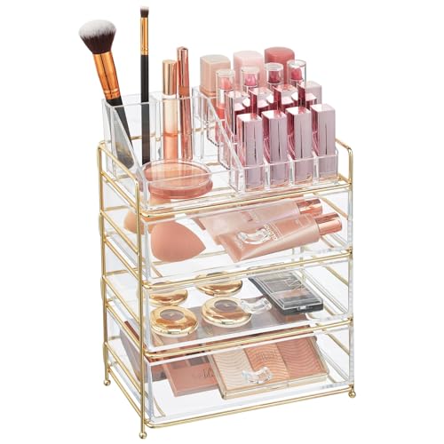 mDesign Organizador de cosméticos de plástico con 3 cajones