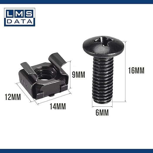 Paquete de 50 tuercas y tornillos enjaulados M6 negros para