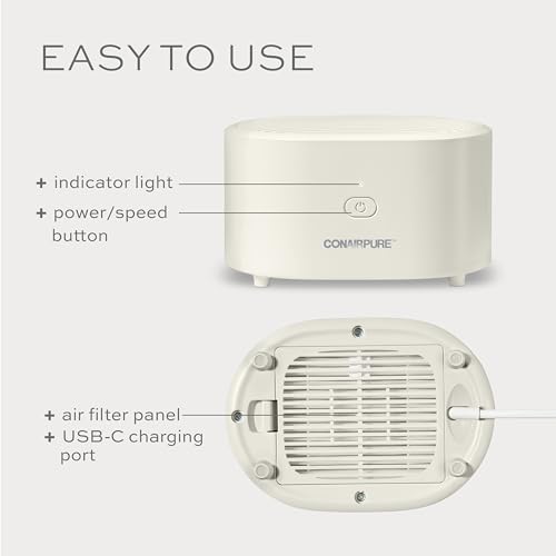 Conair Purificador de aire pequeño portátil, recargable, sin