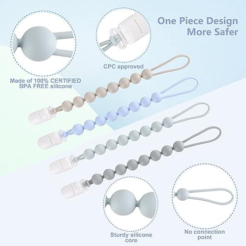 Paquete de 4 clips de silicona para chupetes para bebés, niños y niñas
