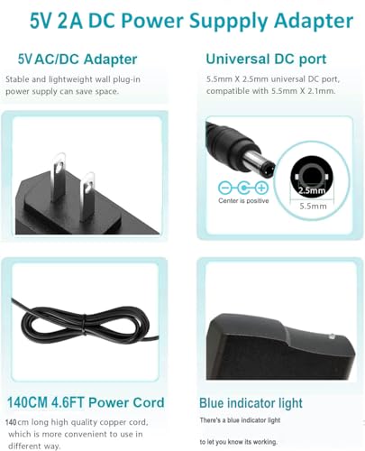 2 adaptadores de fuente de alimentación de 5 voltios 2A CC 4