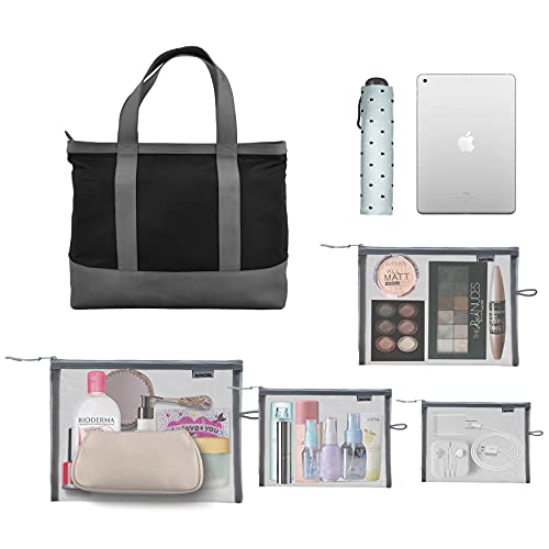 SUPACOOL Juego de 4 bolsas de maquillaje de malla de viaje,