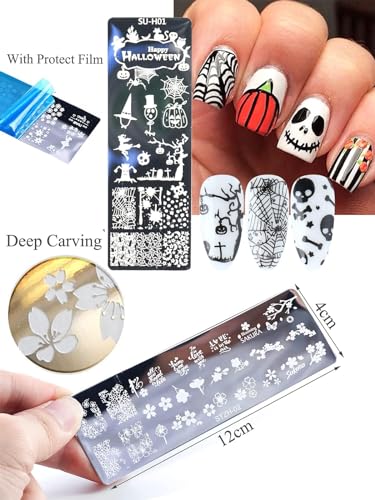 EBANKU Plantillas para estampado de uñas de Halloween, 8 uni