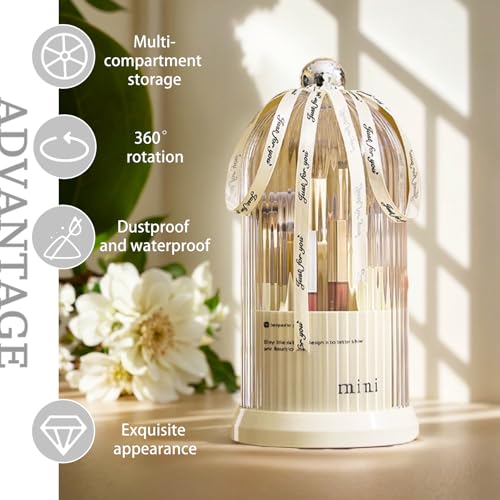Soporte para brochas de maquillaje con tapa, giratorio de 36