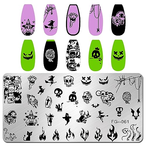 6 placas de estampado de uñas de Halloween para uñas, placa
