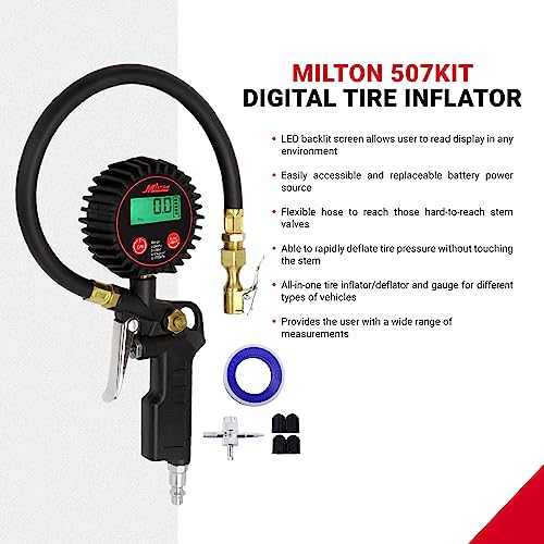 Milton 507KIT - Inflador digital de neumáticos accesorios pa