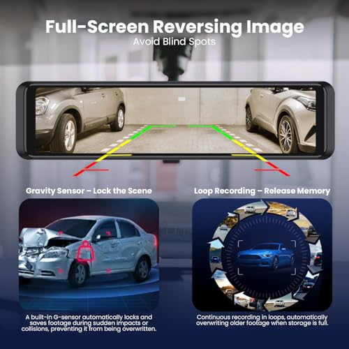 Dashcam espejo 4K con cámara trasera 2K, gran angular de 170
