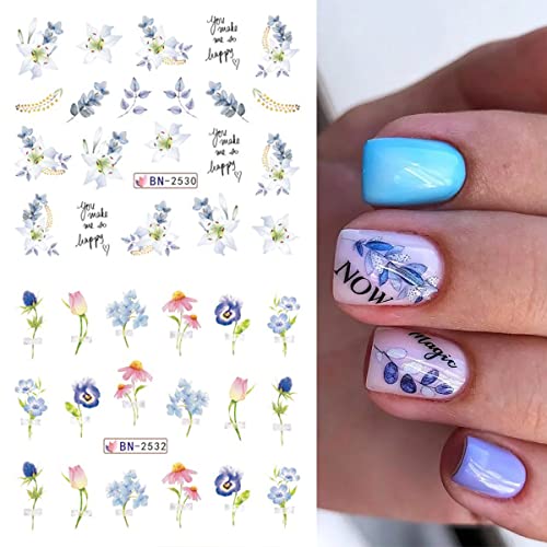 12 hojas de calcomanías de arte de uñas de flores, transfere