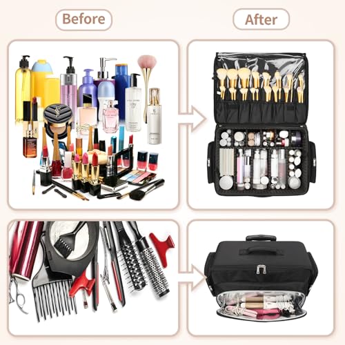 Estuche de maquillaje grande con ruedas, Negro -, Estuche de