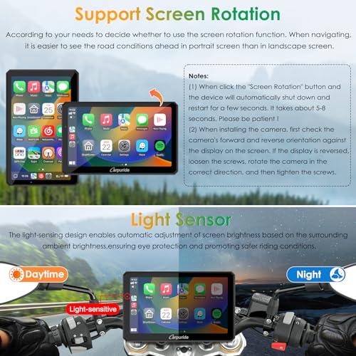Carpuride W712D - Pantalla Carplay para motocicleta con HD 1