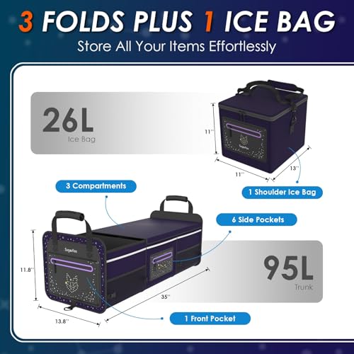 Organizador de maletero, plegable, 95L, morado, incluye paqu