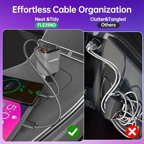 Flexino Cargador retráctil de coche para iPhone 16, cargador