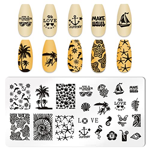 Juego de 6 placas de estampado de uñas de paisajes marinos p