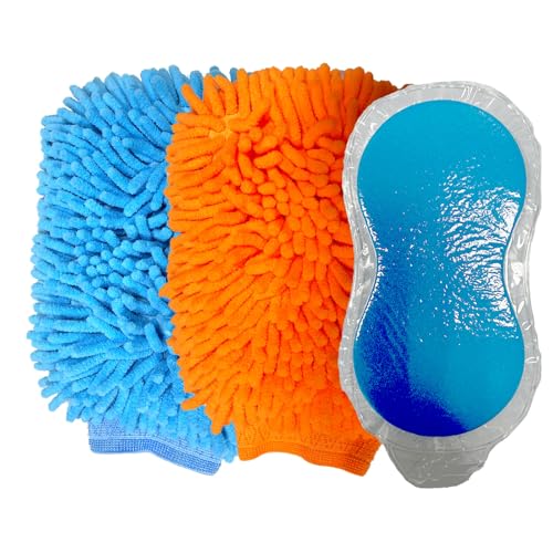3PCS Car Wash Kit with 2 Premium Chenille & Plush Wash Mitts