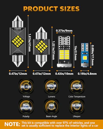 24 luces LED para interiores de automóvil, kit de bombillas