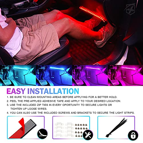 Xprite 8 tiras de luces LED RGB para automóvil, kit de luces