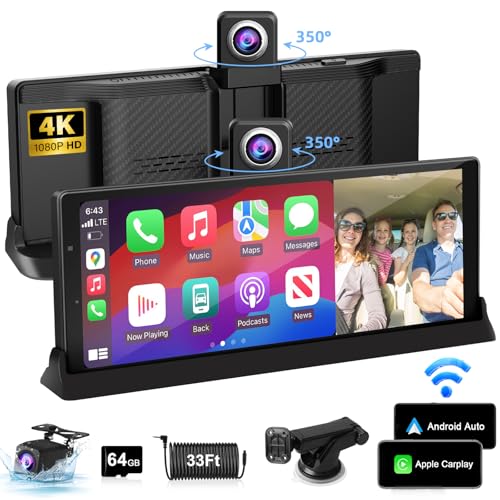【Lente giratoria de 350°】Pantalla inalámbrica Apple CarPlay