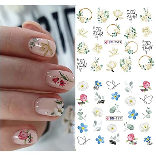 12 hojas de calcomanías de arte de uñas de flores, transfere