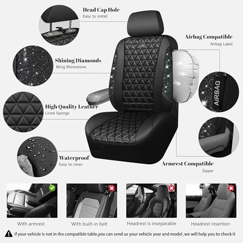 CAR PASS Fundas de asiento de automóvil de cuero con diamant