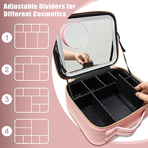 YUSONG Bolsa de maquillaje de viaje con espejo iluminado LED