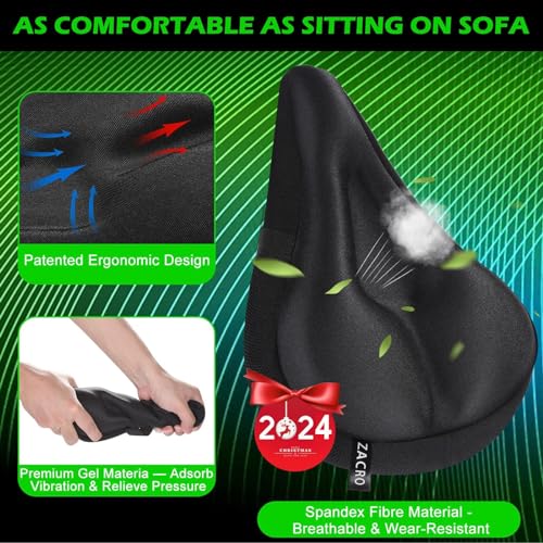 Zacro Cojín de asiento de bicicleta, funda acolchada de gel
