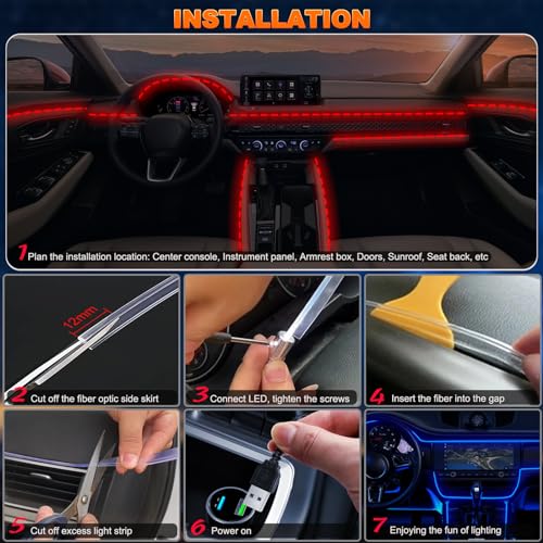 Tira de luces LED USB para interior de automóvil con aplicac