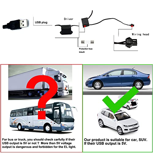 Cable electroluminiscente de 9.84 pies con controlador USB d