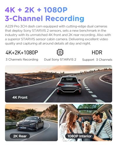 VIOFO A229 Pro 3 canales 4K HDR Dash Cam, Dual STARVIS 2 Sen