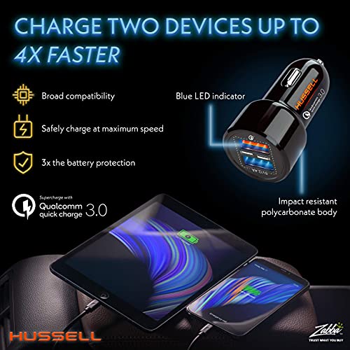 Hussell Adaptador de cargador de coche - USB 3.0 portátil co