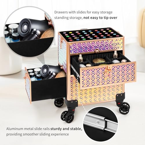 Estuche de maquillaje con ruedas 4 en 1 con cajones, carrito