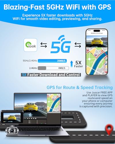 Cámara de tablero WiFi 5G frontal y trasera, UHD 4K+1080P, c