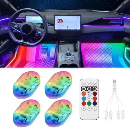 4 luces LED para interiores de coche inalámbricas con contro